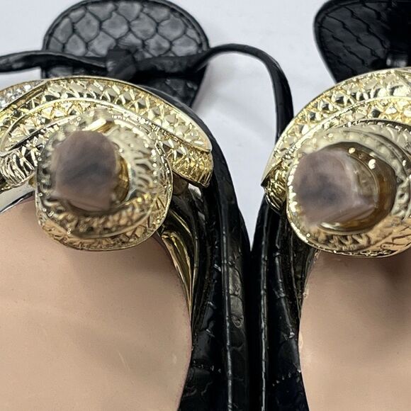 Shoedazzle BEANEE Black Faux Snake Skin Gold Snake Heels Women’s Size 12 FLAW - Picture 12 of 14